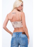 Smėlio spalvos blizgučiais puoštas crop top ZZ279 - Internetinė parduotuvė - Boutique